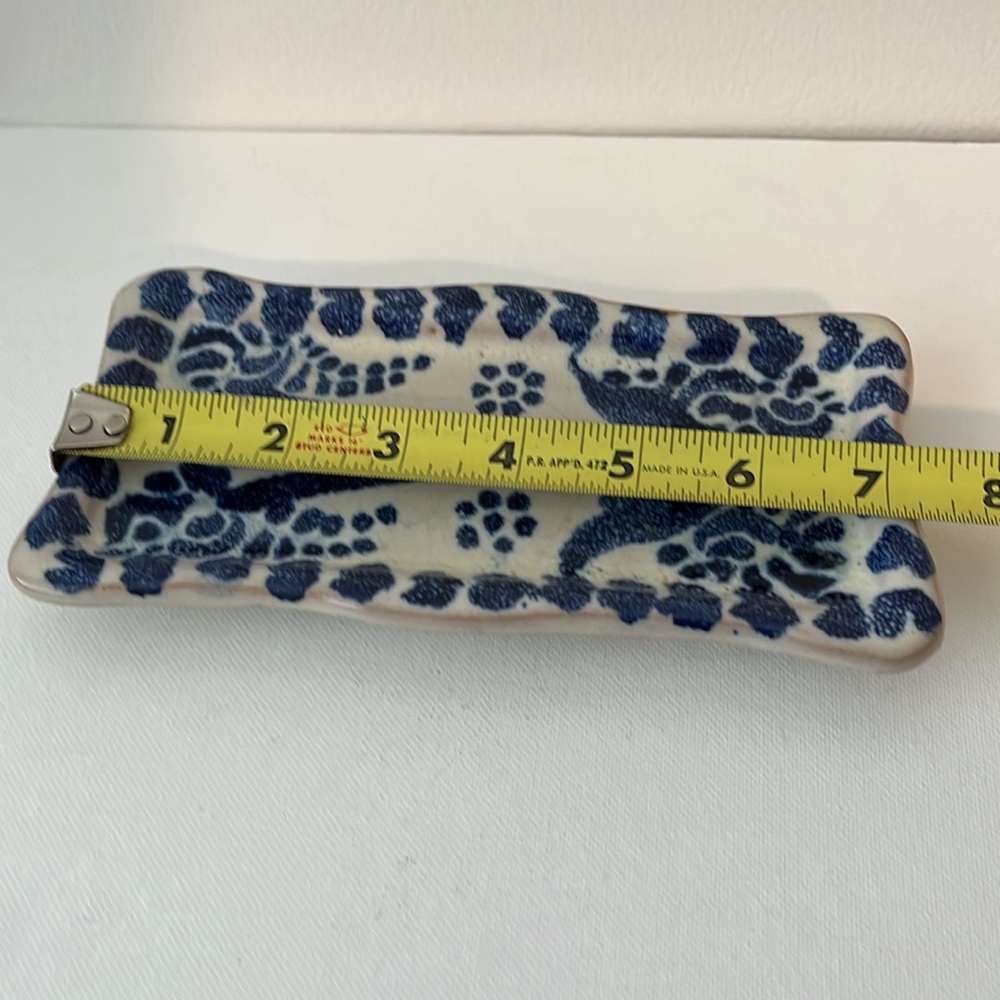 Blue White Mexican Pottery Tray Trinket Dish Handmade Stoneware - Picture 5 of 7